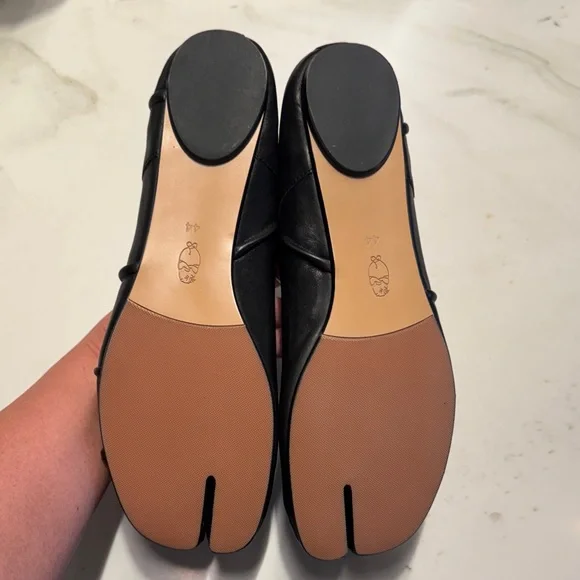 WoodchuckSato Black Leather Split-Toe Tabi Fold Ballerina Ballet Flats - Picture 2 of 12